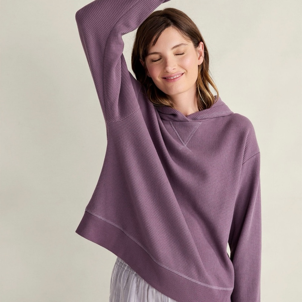 Organic Cotton Waffle Hoodie - Wine Color